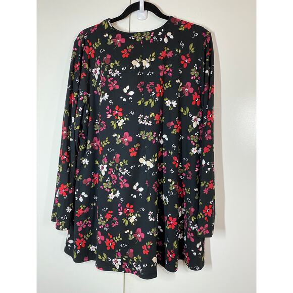 Lane Bryant Long Sleeve Black Floral V-Neck Tunic Top Size 18 / 20 - Picture 4 of 7